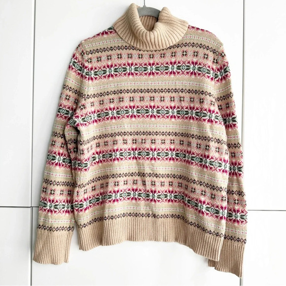 Lands’ End Fair Isle Knit Sweater Turtleneck Girls 14/16 Wool Christmas Winter - Picture 1 of 6